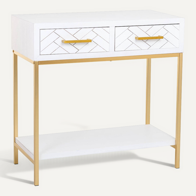 Console D'entrée Bois Blanc Et Métal Doré Style Industriel Console D'entrée Bois Blanc Et Métal Doré Style Industriel