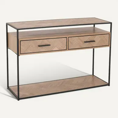 Console Zigzag Bois Métal Noir Avec Deux Tiroirs Design élégant Console Zigzag Bois Métal Noir Avec Deux Tiroirs Design élégant