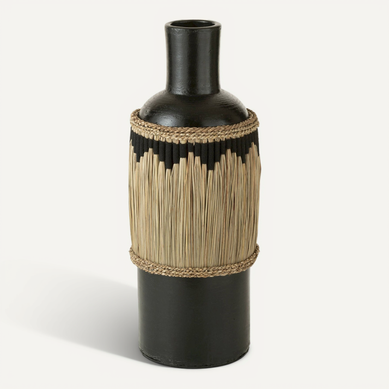 Vase Poterie Noir Motifs Terracotta Et Herbes Naturel Vase Poterie Noir Motifs Terracotta Et Herbes Naturel