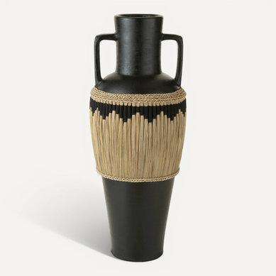 Vase Terracotta Noir Motifs Herbes Anses Déco Artisanale Vase Terracotta Noir Motifs Herbes Anses Déco Artisanale