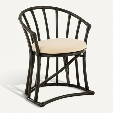 Chaise Rotin Noir Avec Coussin Tissu Blanc élégant Chaise Rotin Noir Avec Coussin Tissu Blanc élégant