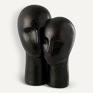 Sculpture Tête Couple En Résine Noire élégance Moderne