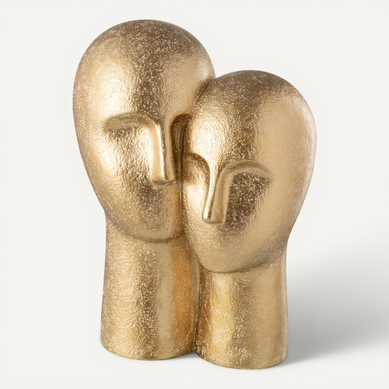 Tête Couple Dorée En Résine Sculpture Design Décorative