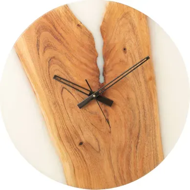 Horloge Murale Moderne Bois D'acacia Et Résine Blanche élégante Horloge Murale Moderne Bois D'acacia Et Résine Blanche élégante