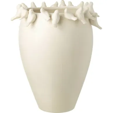 Vase Décoratif Blanc En Argile Avec Oiseaux En Relief élégant