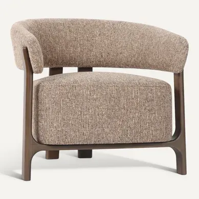 Fauteuil Lounge Design Tweed Marron Assise Confortable