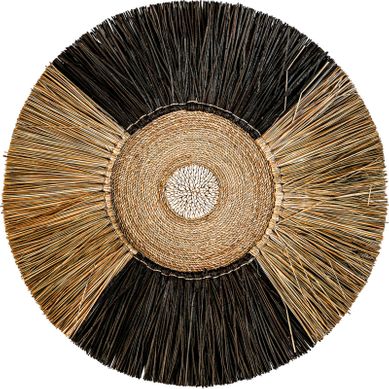 Panneau Décoratif Boho En Raphia Noir Finition Artisanale