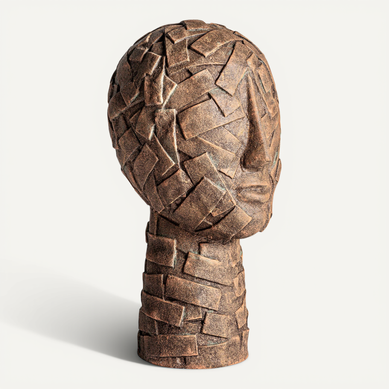 Buste Décoratif Contemporain En Papier Mâché Marron Vieilli