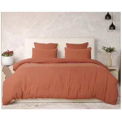 Housse De Couette + Taies Gaze De Coton Lave 240 X 260 Cm Douceur Safran Mineral Housse De Couette + Taies Gaze De Coton Lave 240 X 260 Cm Douceur Safran Mineral