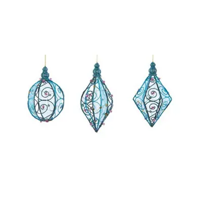 Lot De 3 Boules De Noël En Métal Bleu Et Rose 8 Cm
