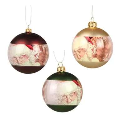 Lot De 3 Boules De Noël Décorées Père Noël 10 Cm