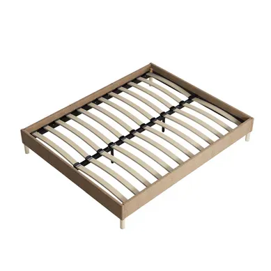 Sommier 140x190 Cm, Cadre En Tissu Brun, Pieds En Bois