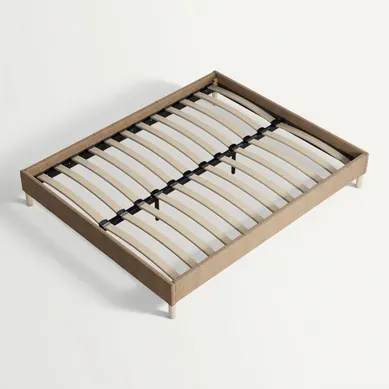 Sommier 140x200 Cm, Cadre En Tissu Brun, Pieds En Bois