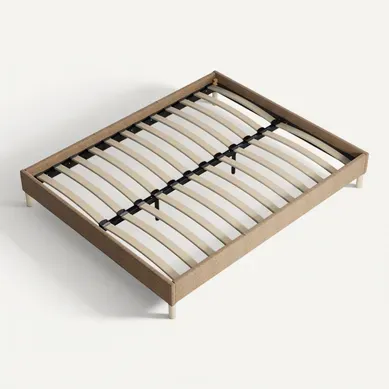 Sommier 90x190 Cm, Cadre En Tissu Brun, Pieds En Bois