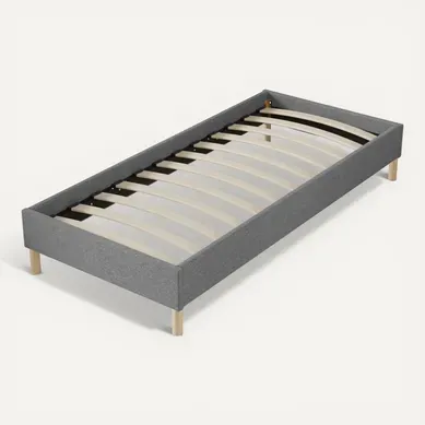 Sommier 80x200 Cm, Tissu Gris, Pieds En Bois