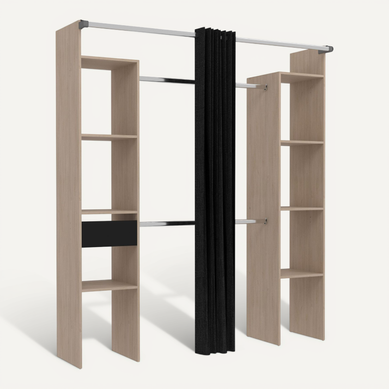 Dressing 2 Colonnes Bois Naturel Avec Rideau Et Un Tiroir Noir Dressing 2 Colonnes Bois Naturel Avec Rideau Et Un Tiroir Noir