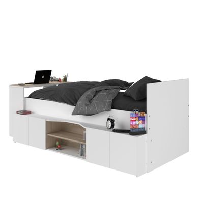 Lit Enfant 90x190/200 Avec Bureau Et Rangements Blanc Lit Enfant 90x190/200 Avec Bureau Et Rangements Blanc