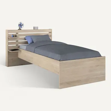 Lit Enfant 90 X 190/200 Cm Chevet Inclus Effet Bois Naturel Lit Enfant 90 X 190/200 Cm Chevet Inclus Effet Bois Naturel