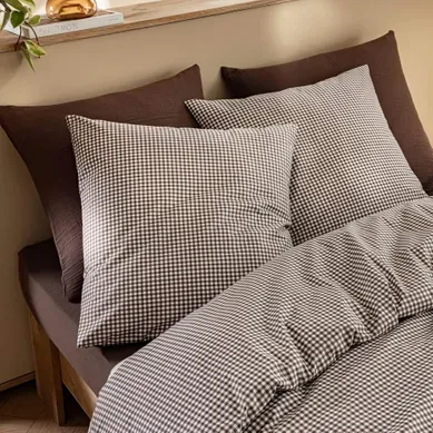 Parure De Lit Coton À Carreaux Marron Vichy 240x220 Cm Parure De Lit Coton À Carreaux Marron Vichy 240x220 Cm