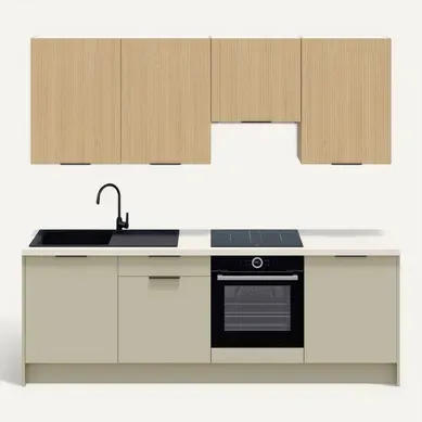 Ensemble De 8 Meubles De Cuisine - L. 245 Cm - Vert Sauge Et Chêne Clair Cannelé - Luzia Mix Ensemble De 8 Meubles De Cuisine - L. 245 Cm - Vert Sauge Et Chêne Clair Cannelé - Luzia Mix