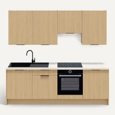 Ensemble De 8 Meubles De Cuisine - L. 245 Cm - Chêne Clair Cannelé - Sierra Mix Ensemble De 8 Meubles De Cuisine - L. 245 Cm - Chêne Clair Cannelé - Sierra Mix