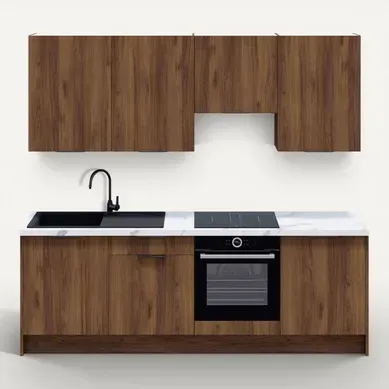 Ensemble De 8 Meubles De Cuisine - L. 245 Cm - Noyer Brun - Sierra Ensemble De 8 Meubles De Cuisine - L. 245 Cm - Noyer Brun - Sierra