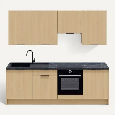 Ensemble De 8 Meubles De Cuisine - L. 245 Cm - Chêne Clair - Sierra Ensemble De 8 Meubles De Cuisine - L. 245 Cm - Chêne Clair - Sierra