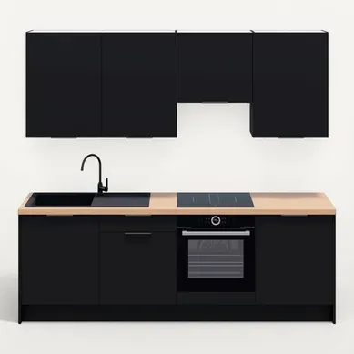 Ensemble De 8 Meubles De Cuisine - L. 245 Cm - Noir - Luzia Ensemble De 8 Meubles De Cuisine - L. 245 Cm - Noir - Luzia