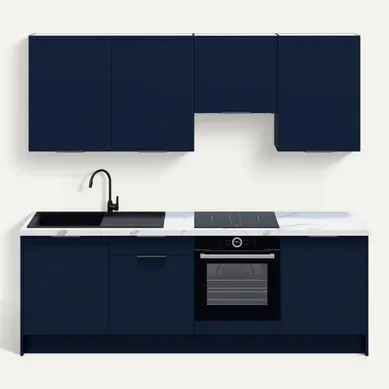 Ensemble De 8 Meubles De Cuisine - L. 245 Cm - Bleu Marine - Luzia Ensemble De 8 Meubles De Cuisine - L. 245 Cm - Bleu Marine - Luzia