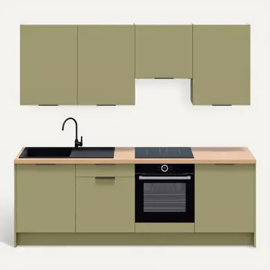 Ensemble De 8 Meubles De Cuisine - L. 245 Cm - Vert Olive - Luzia Ensemble De 8 Meubles De Cuisine - L. 245 Cm - Vert Olive - Luzia