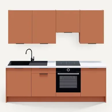 Ensemble De 8 Meubles De Cuisine - L. 245 Cm - Terracotta - Luzia Ensemble De 8 Meubles De Cuisine - L. 245 Cm - Terracotta - Luzia
