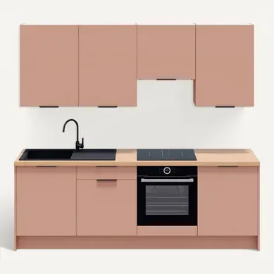 Ensemble De 8 Meubles De Cuisine - L. 245 Cm - Abricot - Luzia Ensemble De 8 Meubles De Cuisine - L. 245 Cm - Abricot - Luzia