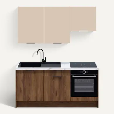 Ensemble De 6 Meubles De Cuisine - L. 185 Cm - Noyer Brun Et Cachemire - Sierra Mix Ensemble De 6 Meubles De Cuisine - L. 185 Cm - Noyer Brun Et Cachemire - Sierra Mix