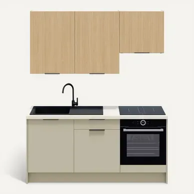 Ensemble De 6 Meubles De Cuisine - L. 185 Cm - Vert Sauge Et Chêne Clair Cannelé - Luzia Mix Ensemble De 6 Meubles De Cuisine - L. 185 Cm - Vert Sauge Et Chêne Clair Cannelé - Luzia Mix