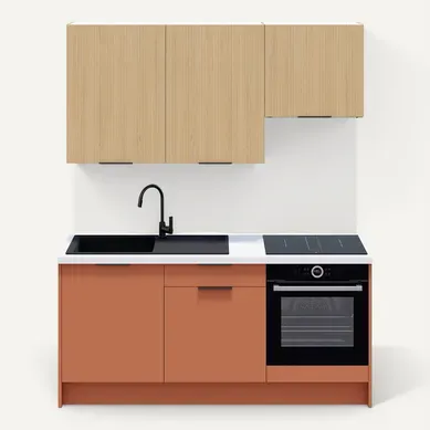 Ensemble De 6 Meubles De Cuisine - L. 185 Cm - Terracotta Et Chêne Clair Cannelé - Luzia Mix Ensemble De 6 Meubles De Cuisine - L. 185 Cm - Terracotta Et Chêne Clair Cannelé - Luzia Mix