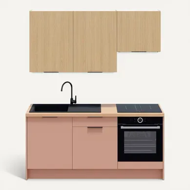 Ensemble De 6 Meubles De Cuisine - L. 185 Cm - Abricot Et Chêne Clair Cannelé - Luzia Mix Ensemble De 6 Meubles De Cuisine - L. 185 Cm - Abricot Et Chêne Clair Cannelé - Luzia Mix