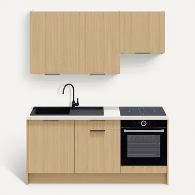 Ensemble De 6 Meubles De Cuisine - L. 185 Cm - Chêne Clair Cannelé - Sierra Mix Ensemble De 6 Meubles De Cuisine - L. 185 Cm - Chêne Clair Cannelé - Sierra Mix