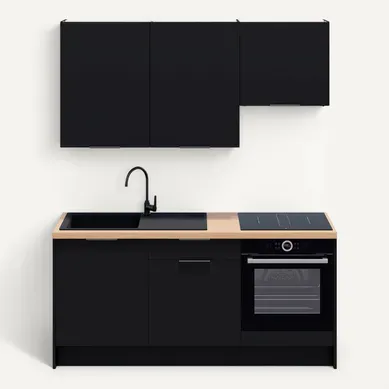 Ensemble De 6 Meubles De Cuisine - L. 185 Cm - Noir - Luzia Ensemble De 6 Meubles De Cuisine - L. 185 Cm - Noir - Luzia