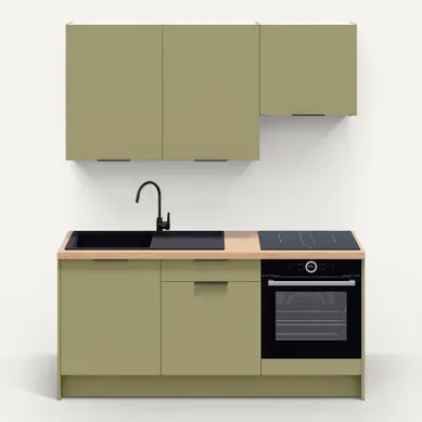 Ensemble De 6 Meubles De Cuisine - L. 185 Cm - Vert Olive - Luzia Ensemble De 6 Meubles De Cuisine - L. 185 Cm - Vert Olive - Luzia