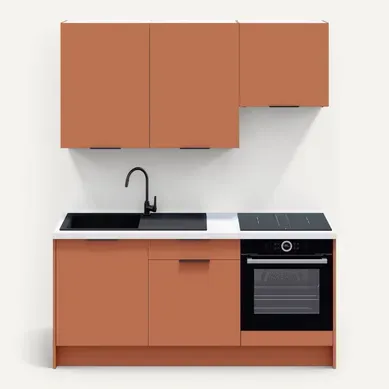 Ensemble De 6 Meubles De Cuisine - L. 185 Cm - Terracotta - Luzia Ensemble De 6 Meubles De Cuisine - L. 185 Cm - Terracotta - Luzia