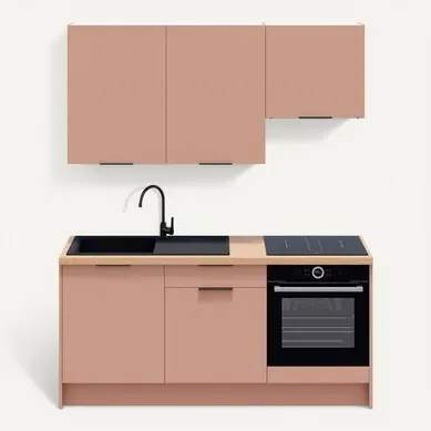 Ensemble De 6 Meubles De Cuisine - L. 185 Cm - Abricot - Luzia Ensemble De 6 Meubles De Cuisine - L. 185 Cm - Abricot - Luzia