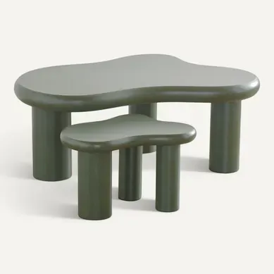 Lot De 2 Tables Basses Organiques Gigognes Vert Mat - Wave