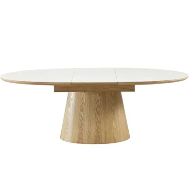 Table À Manger Extensible Ovale En Chêne Clair Et Céramique Effet Travertin 6/8 Personnes - Ora