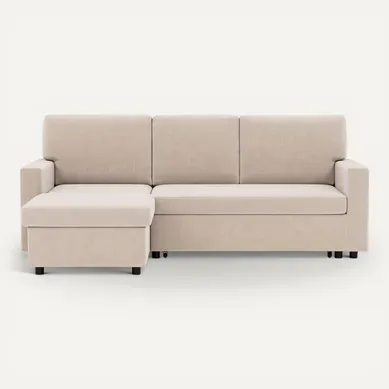 Canapé D'angle Réversible 4 Places Convertible Avec Coffre En Velours Côtelé Meiya Beige Canapé D'angle Réversible 4 Places Convertible Avec Coffre En Velours Côtelé Meiya Beige