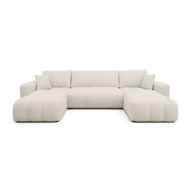 Nicole - Canapé Panoramique 7 Places Convertible Avec Coffre En Tissu Beige
