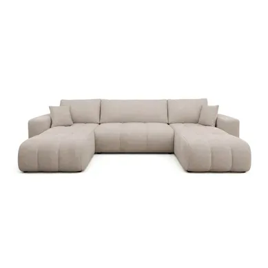 Nicole - Canapé Panoramique 7 Places Convertible Avec Coffre En Tissu Taupe