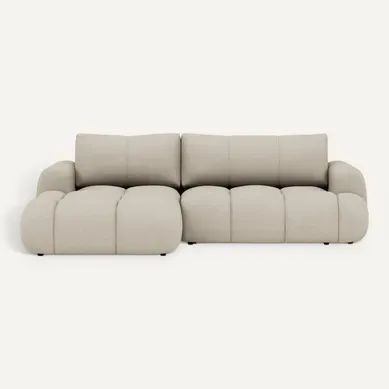 Canapé D'angle Gauche 4 Places Convertible Avec Coffre En Tissu Bouclette   Yulin Beige