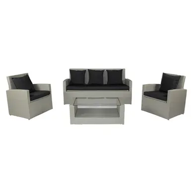 Salon De Jardin 5 Places En Résine Tresséee - Gris Clair - Pvc-confort Salon De Jardin 5 Places En Résine Tresséee - Gris Clair - Pvc-confort