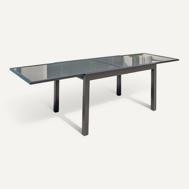 Table à Manger Extensible Tolede 135–270×90 Cm, Aluminium Anthracite, Plateau Verre 5 Mm Table à Manger Extensible Tolede 135–270×90 Cm, Aluminium Anthracite, Plateau Verre 5 Mm