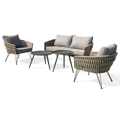 Salon De Jardin 4 Places En Corde Tissée Et Acier - Taupe - Capri Salon De Jardin 4 Places En Corde Tissée Et Acier - Taupe - Capri